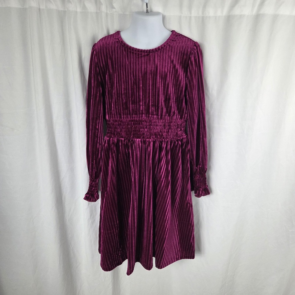 Arshiner Dress Girls Size 130 Purple Velvet Long Sleeve Smocked Party Holiday
